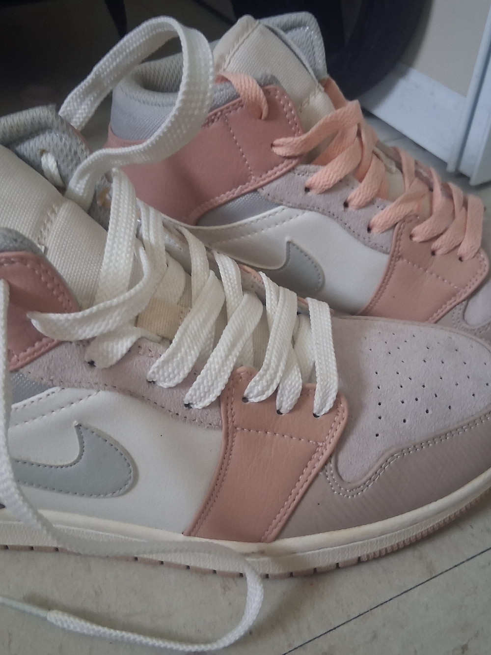Jordan Women's High-Top Sneakers in Pink and Cream